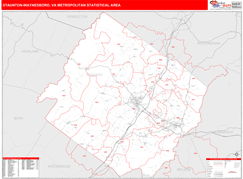 Staunton-Waynesboro Metro Area Digital Map Red Line Style